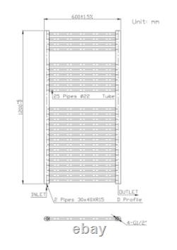 Contemporary Bathroom Straight Heated Towel Rail Radiator Rad 1200x600mm Grey