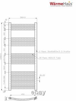 Contemporary Curved Bathroom Heated Towel Rail Radiator Rad 1200 x 500 Chrome