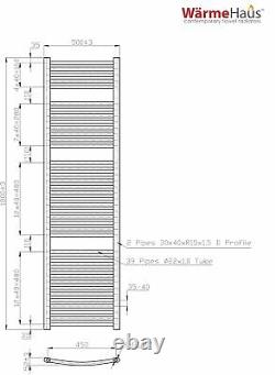 Contemporary Curved Bathroom Heated Towel Rail Radiator Rad 1800 x 500mm Chrome