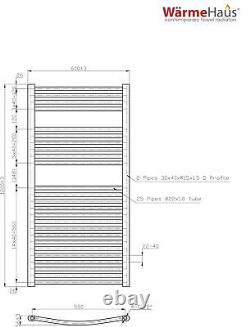 Contemporary Curved Heated Bathroom Towel Rail Radiator Rad 1200 x 600 Chrome