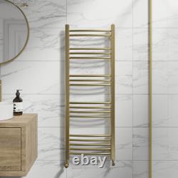 Curved Heated Towel Rail Brushed Brass 1200 x 450mm Wall Mounted Bathroom