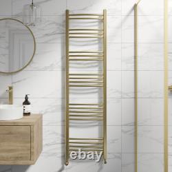 Curved Heated Towel Rail Brushed Brass 1600 x 450mm Wall Mounted Bathroom