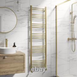 Curved Heated Towel Rail Brushed Brass 1600 x 450mm Wall Mounted Bathroom