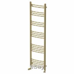 Curved Heated Towel Rail Brushed Brass 1600 x 450mm Wall Mounted Bathroom