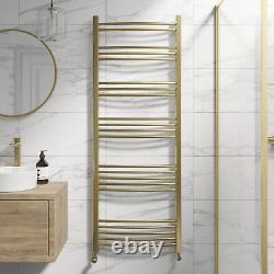 Curved Heated Towel Rail Brushed Brass 1600 x 600mm Wall Mounted Bathroom