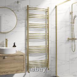 Curved Heated Towel Rail Brushed Brass 1600 x 600mm Wall Mounted Bathroom