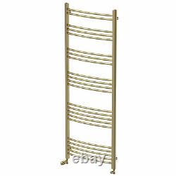 Curved Heated Towel Rail Brushed Brass 1600 x 600mm Wall Mounted Bathroom