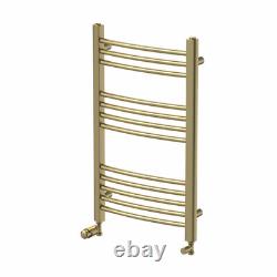 Curved Heated Towel Rail Brushed Brass 750 x 450mm Wall Mounted Bathroom