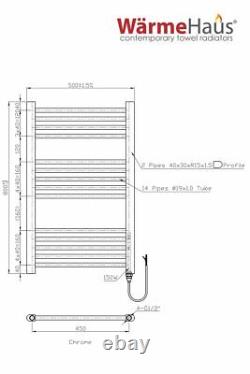 Designer Bathroom Electric Chrome Straight Heated Towel Rail Radiator 800x500 mm