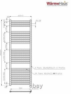 Designer Bathroom Flat Panel Heated Towel Rail Radiator Rad 1800 x 600 Chrome