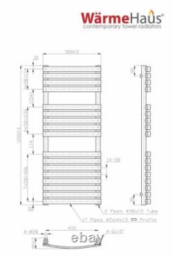 Designer Curved Bathroom Heated Towel Rail Radiator Rad 1200 x 500 Chrome
