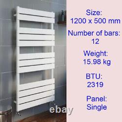 Designer Flat Panel Heated Bathroom Towel Rail Radiator White 1200X500mm