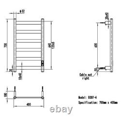 Dry Electric Heated Slimline Towel Rail 400mm(w) x 700mm(h) Matt Black 55W