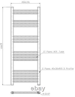 Dual Fuel Anthracite Heated Towel Rail 1200 x 450mm Flat Manual Wall Mounted