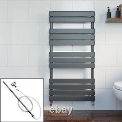 Dual Fuel Flat Panel Heated Towel Rail 1200x600mm Manual Anthracite Wall Mounted