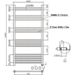 Dual Fuel Heated Towel Rail Chrome Designer Flat Manual Electric 1200x600