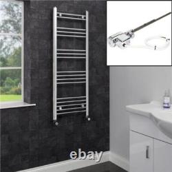 Dual Fuel Heated Towel Rail Chrome Designer Flat Thermostatic Electric 1200x600