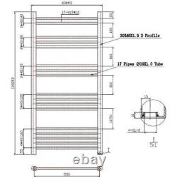 Dual Fuel Heated Towel Rail Chrome Designer Flat Thermostatic Electric 1200x600