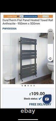 Dura Therm Anthracite Heated Towel Rail and Matching Valves