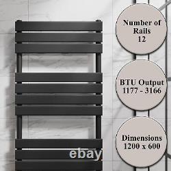 DuraTherm Flat Panel Heated Towel Rail Matt Black 1200 x 600mm