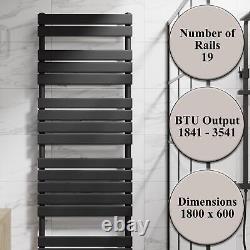 DuraTherm Flat Panel Heated Towel Rail Matt Black- 1800 x 600mm