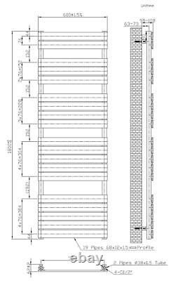 DuraTherm Flat Panel Heated Towel Rail Matt Black- 1800 x 600mm