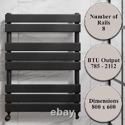 DuraTherm Flat Panel Heated Towel Rail Matt Black 800 x 600mm