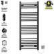 Electric 500 Mm Wide Pre-filled Heated Towel Rail Radiator Matt Black Bathroom