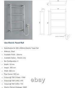 Electric Heated Bathroom Towel Rail Radiator. Wall Mounted 4 Bar Towel Rack