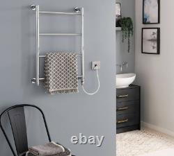 Electric Heated Bathroom Towel Rail Radiator. Wall Mounted 4 Bar Towel Rack