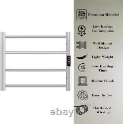 Electric Heated Towel Rail Chrome Stainless Steel with Built-in Timer 520 x 600