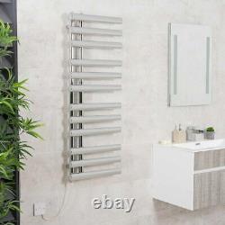 Electric Heated Towel Rail Rad Flat Panel Designer Radiator 1200x450 Chrome