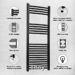 Electric Heated Towel Rail Straight Radiator Bathroom Thermostatic Rad Black