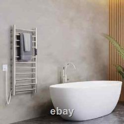 Electric Heated Towel Rail Wall Mounted Chrome Stainless Steel with Timer