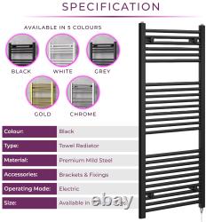 Electric Oil Filled Heated Towel Rail Radiator Black White Grey Gold 500mm