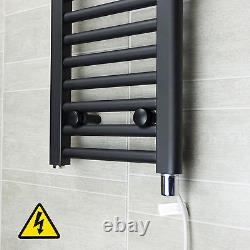 Electric Towel Rail Rad PRE-FILLED Bathroom Radiator Matt Black Thermostat 400mm