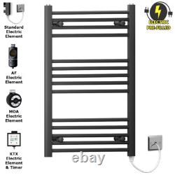 Electric Towel Rail Radiator 600mm Width Matt Black Heated Pre-filled Rail
