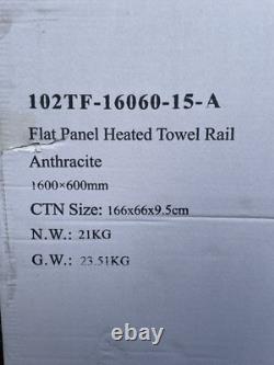 Flat Panel Heated Towel Rail 1600mm X 600mm In Anthracite Grey