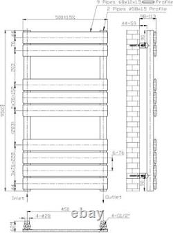 Flat Panel Heated Towel Rail Anthracite Grey 950mm x 500mm Wall Mounted