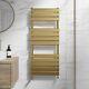 Flat Panel Heated Towel Rail Brushed Brass 1200 X 500mm Wall Mounted Bathroom