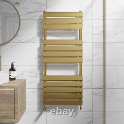 Flat Panel Heated Towel Rail Brushed Brass 1200 x 500mm Wall Mounted Bathroom