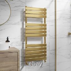 Flat Panel Heated Towel Rail Brushed Brass 1200 x 500mm Wall Mounted Bathroom