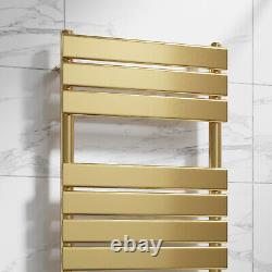 Flat Panel Heated Towel Rail Brushed Brass 1200 x 500mm Wall Mounted Bathroom