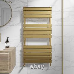 Flat Panel Heated Towel Rail Brushed Brass 1200 x 600mm Wall Mounted Bathroom