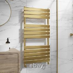 Flat Panel Heated Towel Rail Brushed Brass 1200 x 600mm Wall Mounted Bathroom