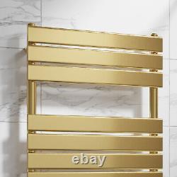 Flat Panel Heated Towel Rail Brushed Brass 1200 x 600mm Wall Mounted Bathroom