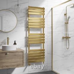 Flat Panel Heated Towel Rail Brushed Brass 1600 x 500mm Wall Mounted Bathroom