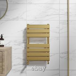 Flat Panel Heated Towel Rail Brushed Brass 650 x 400mm Wall Mounted Bathroom