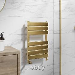 Flat Panel Heated Towel Rail Brushed Brass 650 x 400mm Wall Mounted Bathroom