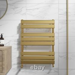 Flat Panel Heated Towel Rail Brushed Brass 800 x 600mm Wall Mounted Bathroom
